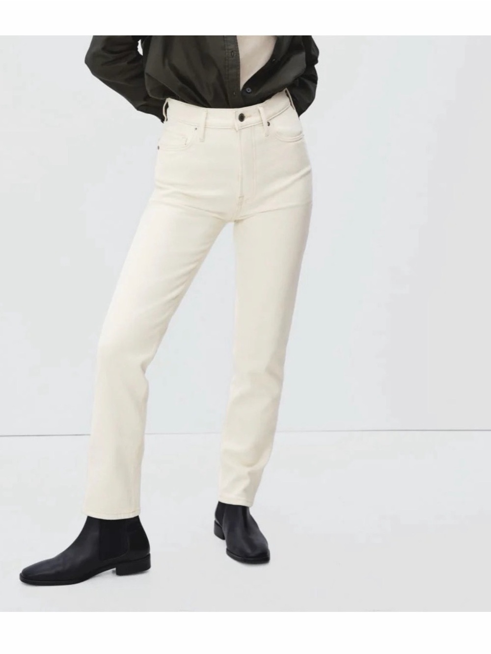 Everlane The Original Cheeky Jean Crop in Ecru Cream Size 25